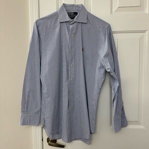 Ralph Lauren Vintage Men's Blue and White Checkered Dress Shirt